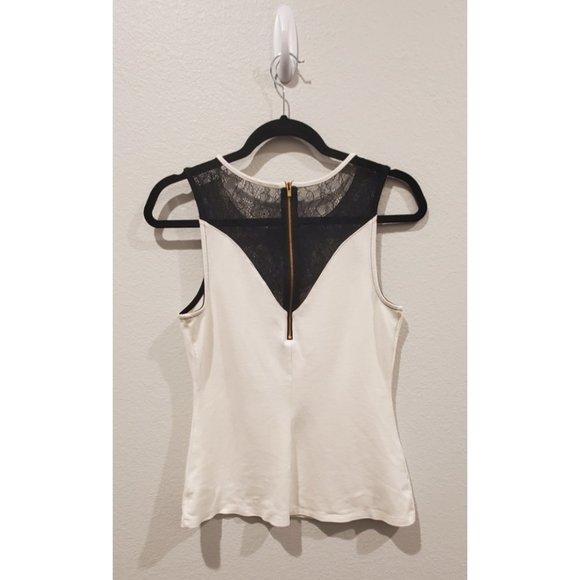 EXPRESS Beige and Black Lace Yoke Shell Top - Picture 3 of 3